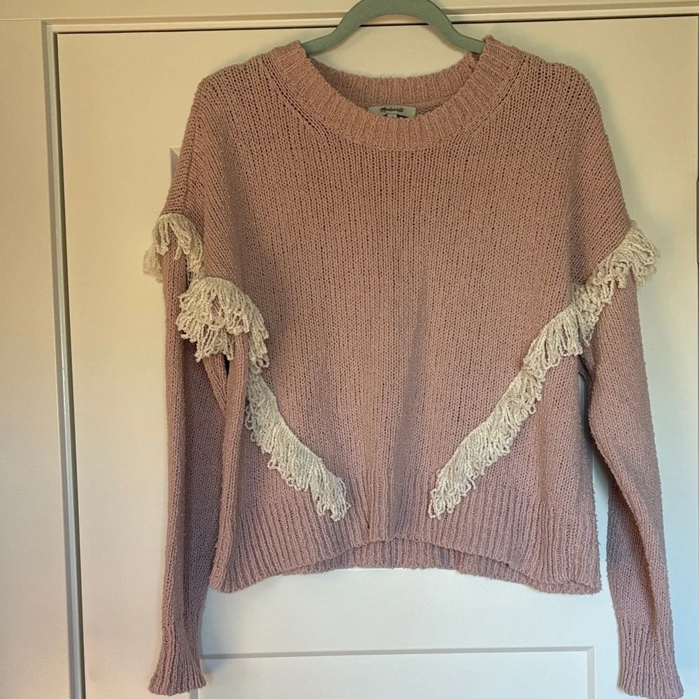 Madewell Montford Fringe Pink Pullover Sweater Size M - Picture 2 of 9